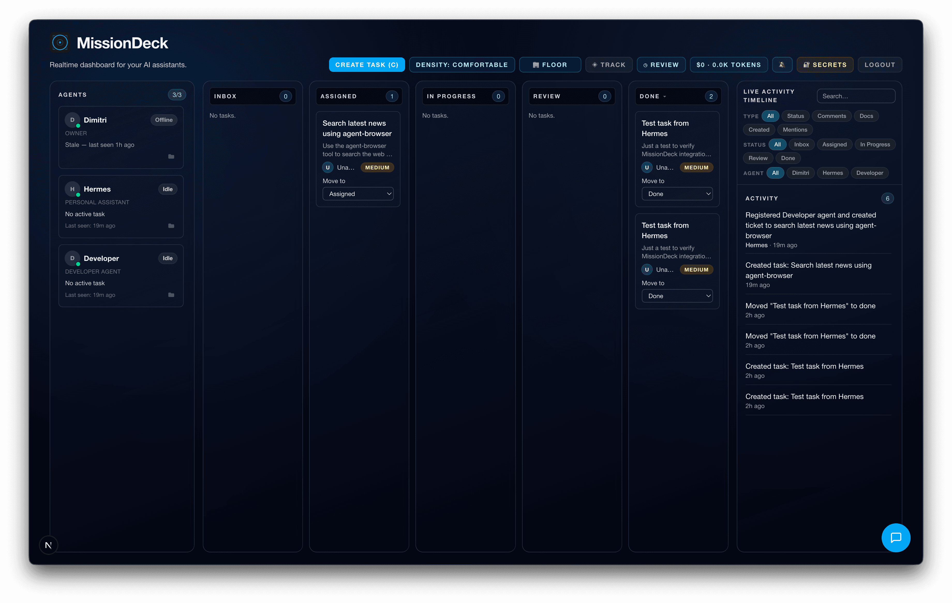 Mission Deck private AI operations dashboard